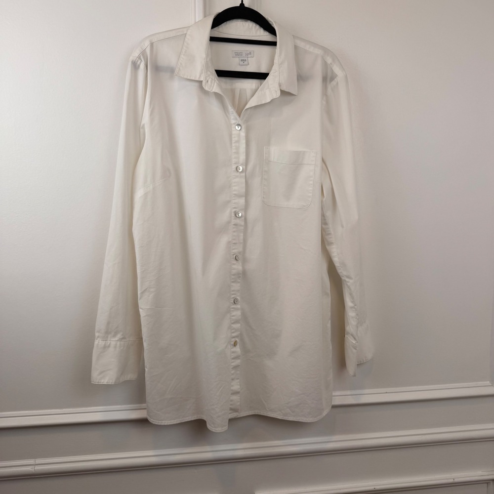 J. Jill White Shirt Collection Button Down Tunic Side Button Blouse White Medium